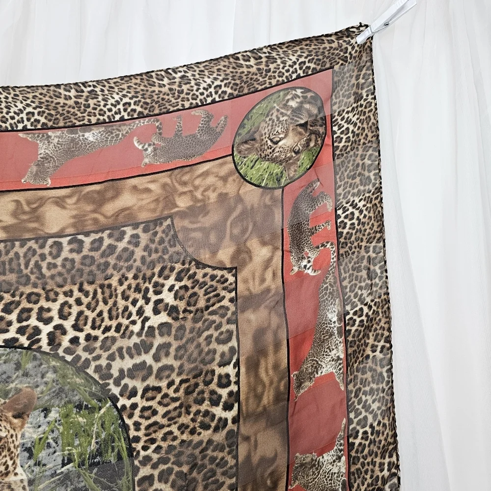 Vintage Leopard Print And Photo 100% Silk Square Scarf - Unique
